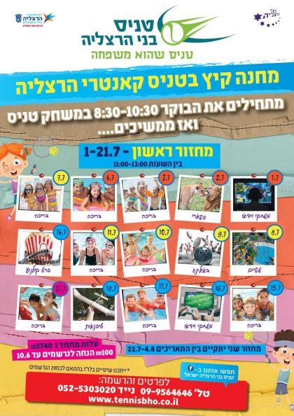 החלה ההרשמה למחנה טניס בני ברצליה – קיץ 2019